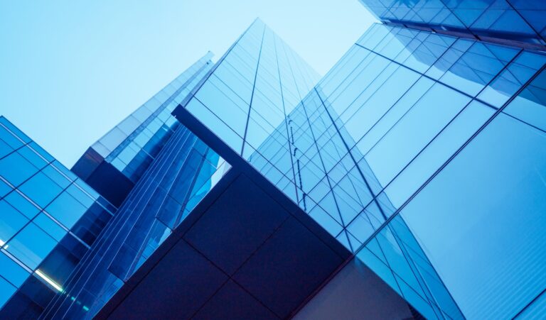 Modern office architecture, abstract blue glass architecture